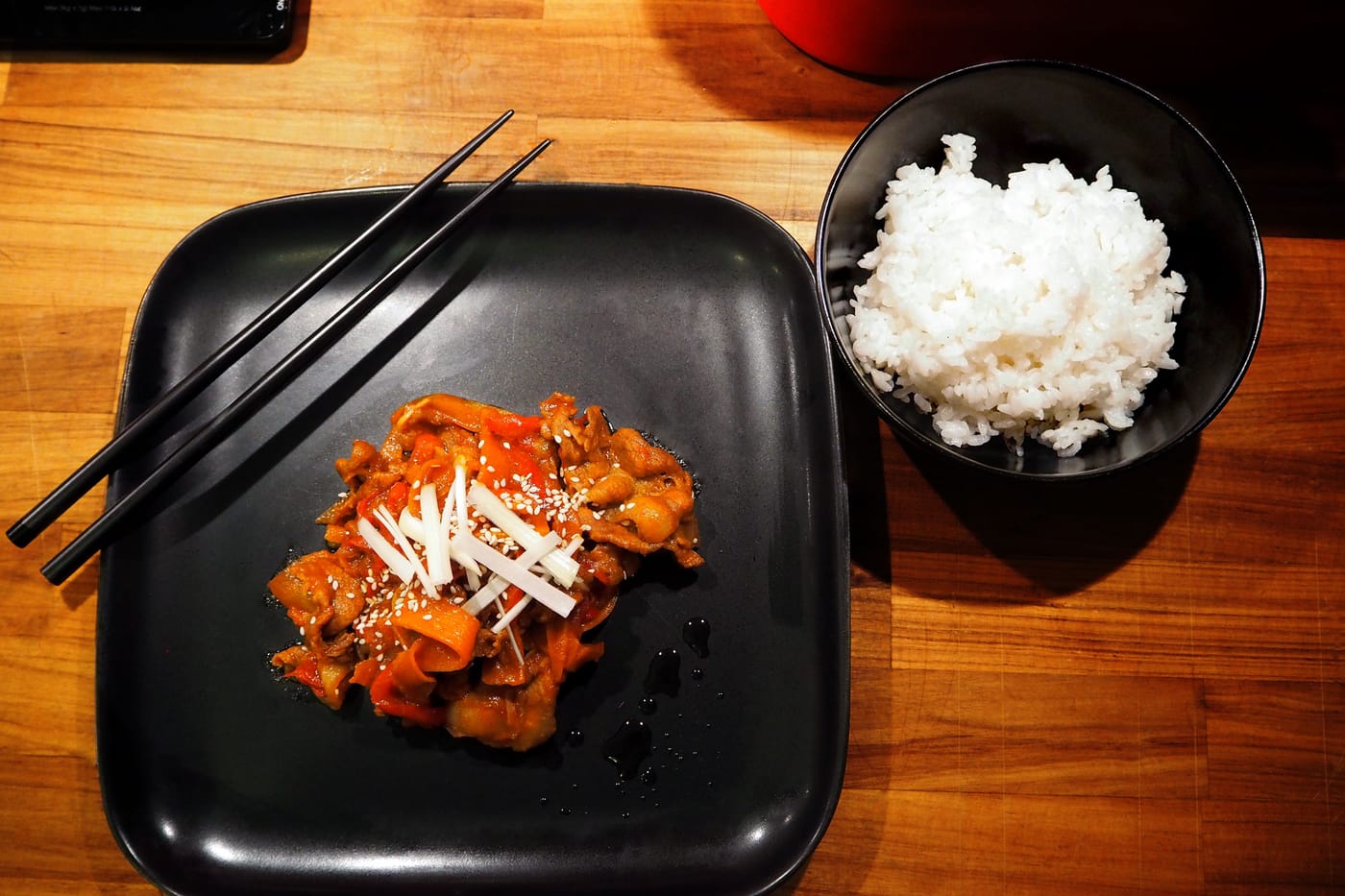 Jeyuk-bokkeum (제육 볶음), or Korean spicy stir-fried pork