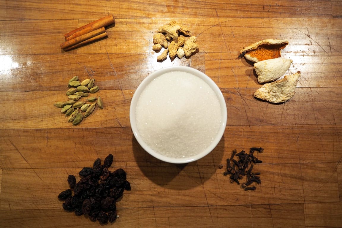 Ingredients for glögg (Swedish mulled wine)