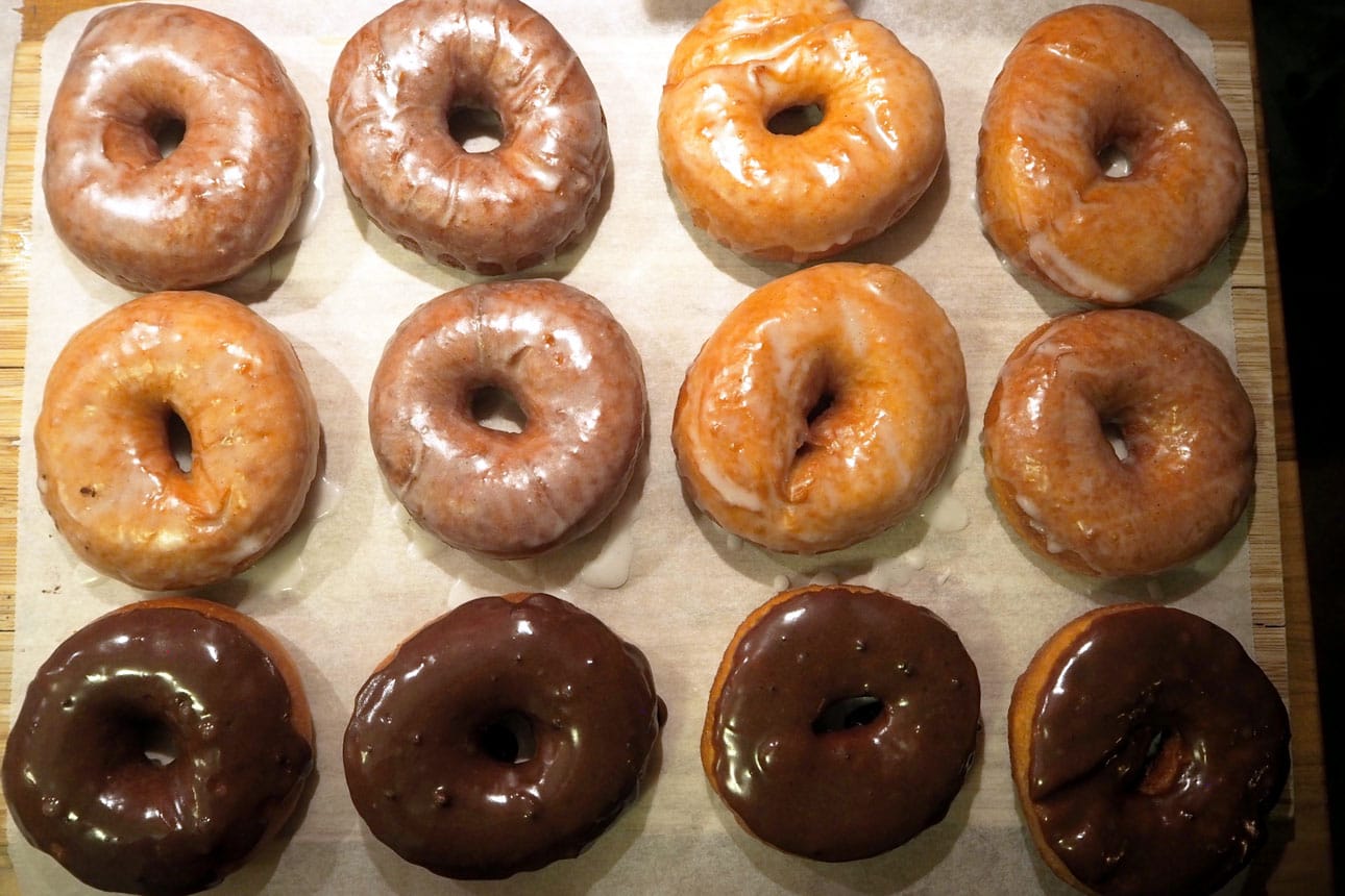 Donuts with a variety of icings