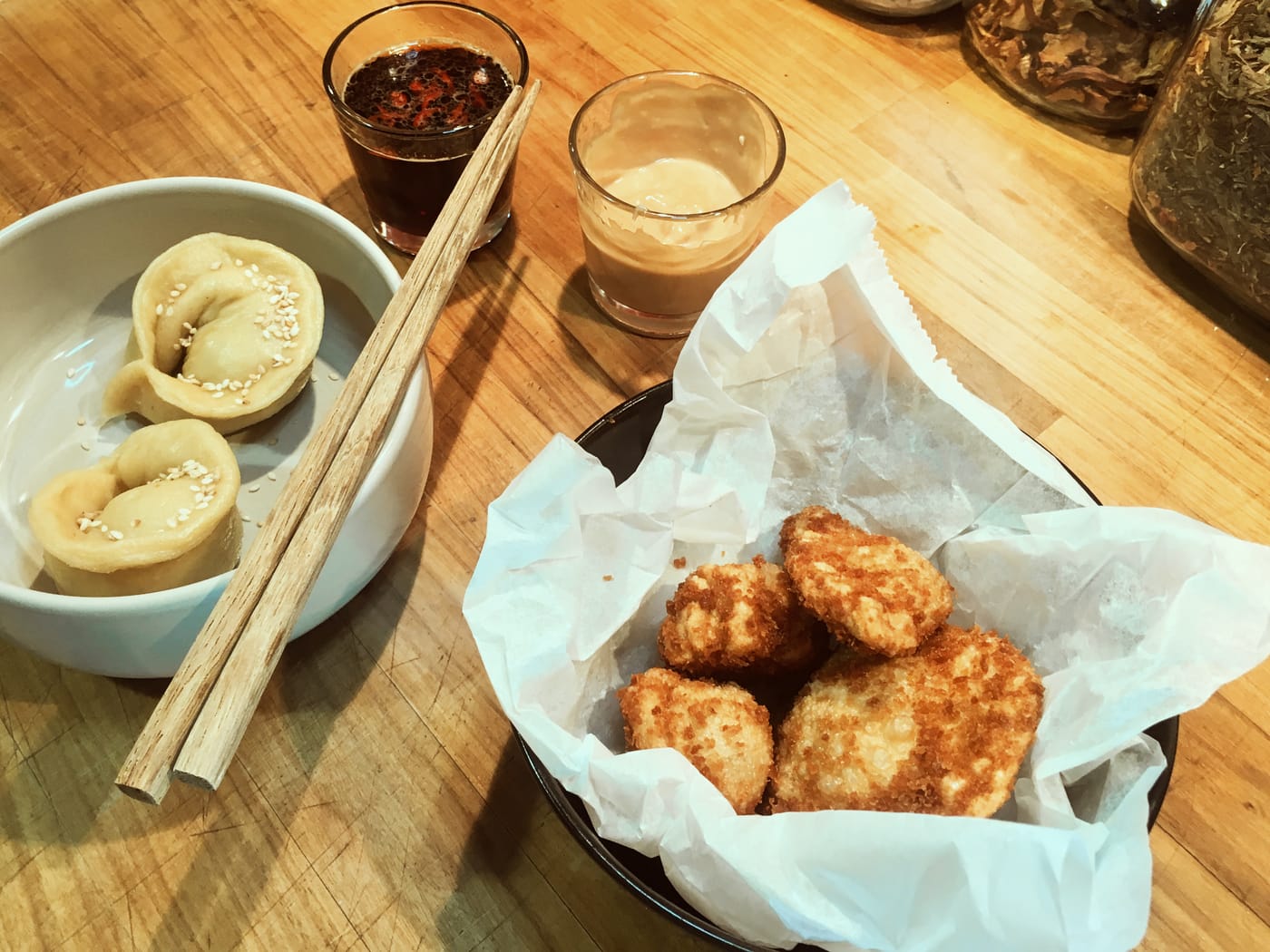 Steamed and deep fried shrimp dumplings